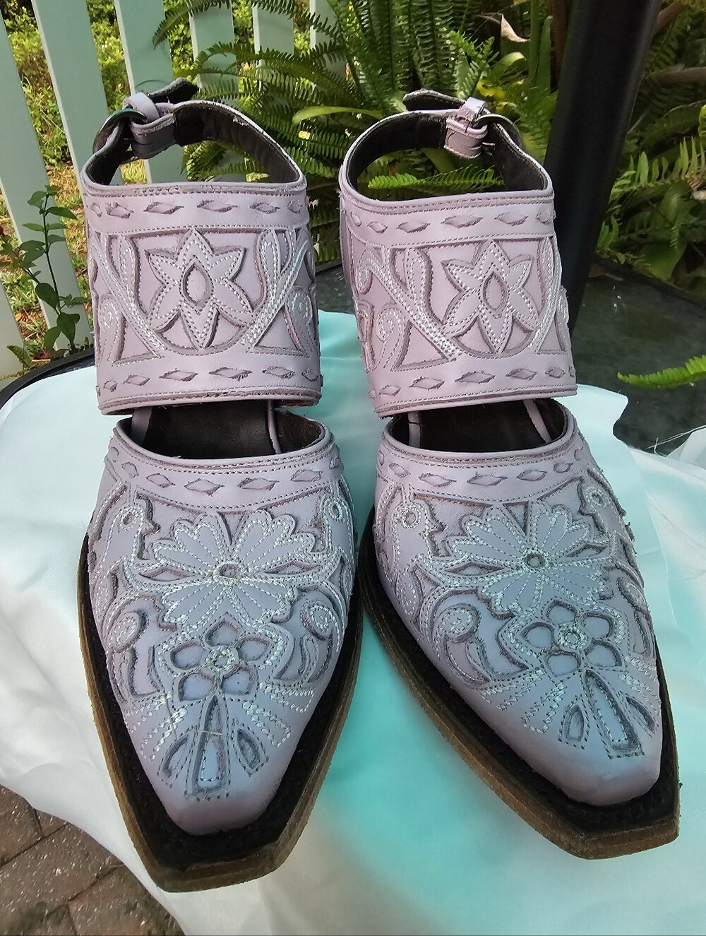 Lane Robin Slingback Mule Lovely Lavender Tooled Leather Size 7